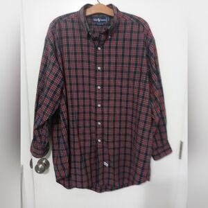 Ralph Lauren The Big Shirt Navy Blue Red Plaid Button down casual Shirt w Pocket